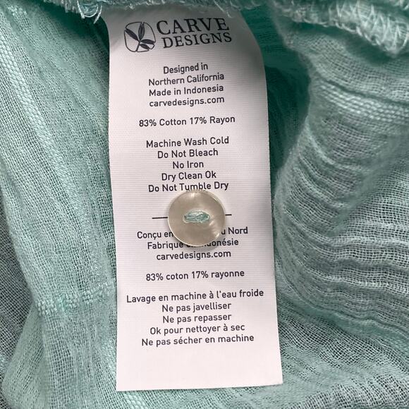 Carve Designs Split Neck Loose Long Sleeve Casual Shirt Womens XL Green Sheer - Picture 12 of 12